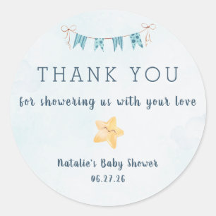 Kleiner Stern Blauer Himmel Danke Baby Shower Runder Aufkleber