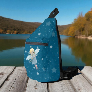 Kleiner Sternenengel auf sternigem Hintergrund Crossbody Bag