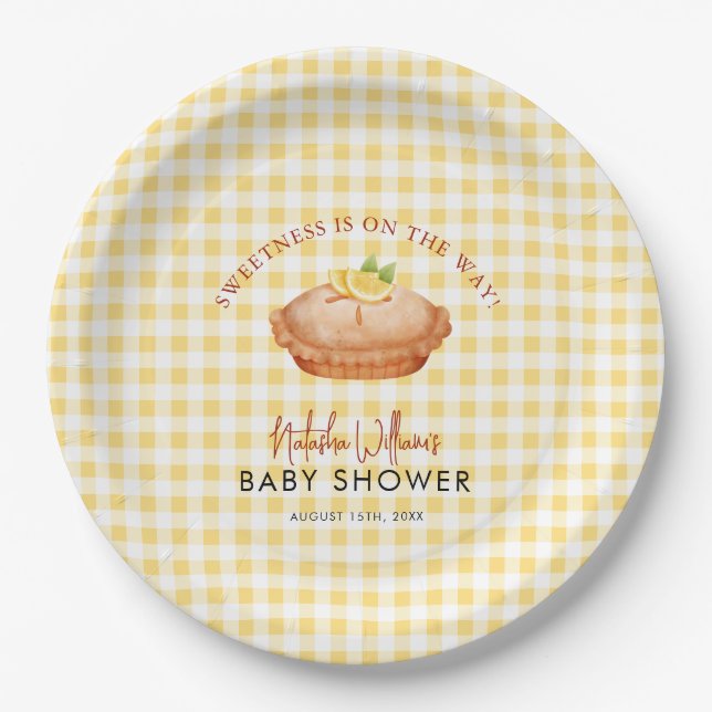 Kleiner Süsse-Kuchen ist auf dem Weg Babydusche Pappteller (Vorderseite)