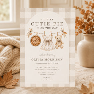 Kleiner Süßer Bär Gingham Herbst-Baby-Party Einladung