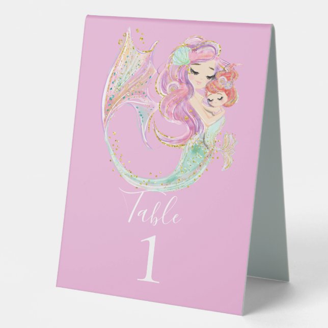 kleiner süßer Mermaid rosa Tischaufsteller (Vorderseite)