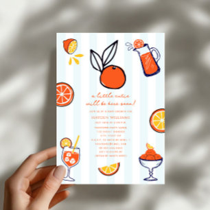 Kleiner Süßer Orangen-Frucht-Doodle-Junge-Baby-Par Einladung