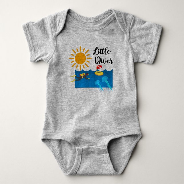 Kleiner Taucher mit Jelly Fish - Baby Jersey Bodys Baby Strampler (Vorderseite)
