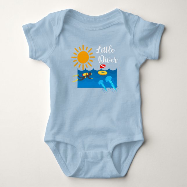 Kleiner Taucher mit Jelly Fish - Baby Jersey Bodys Baby Strampler (Vorderseite)