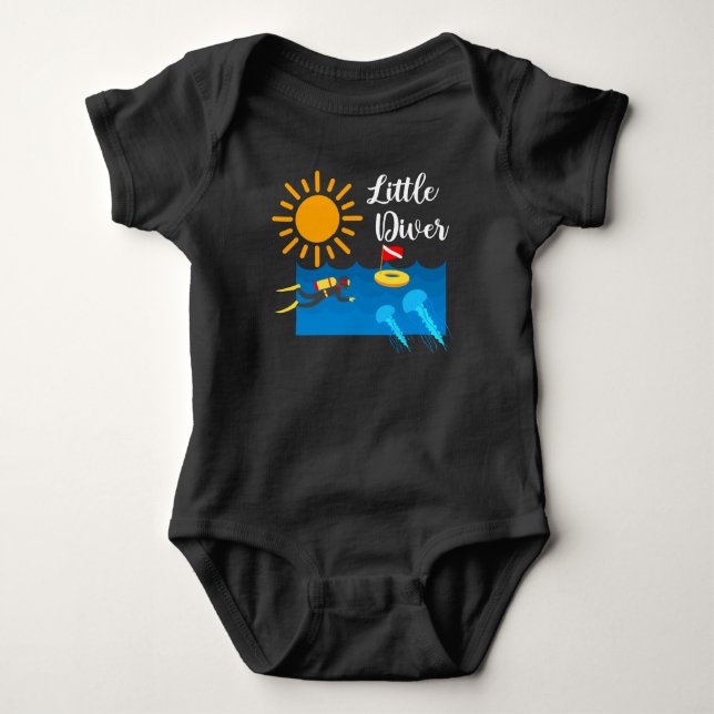 Kleiner Taucher mit Jelly Fish - Baby Jersey Bodys Strampler (Vorderseite)