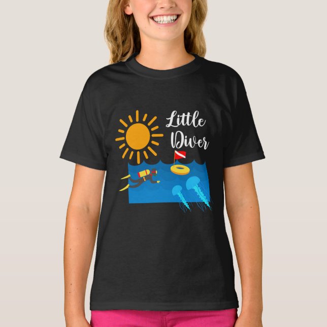 Kleiner Taucher mit Jelly Fish - Mädchen' Basic T- T-Shirt (Vorderseite)