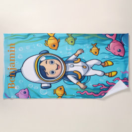 Kleiner Taucher mit Meeresleben im Ozean Strandtuch