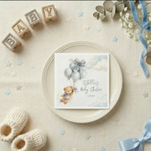 Kleiner Teddybär Blaue Luftballons Wolken Baby Jun