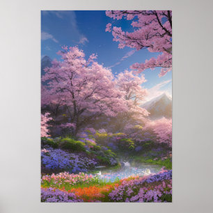 Kleiner Teich umgebaut in Blumenzauber Poster