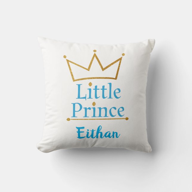 Kleiner Text Prinzen Blue und Goldkrone Kissen (Vorderseite)