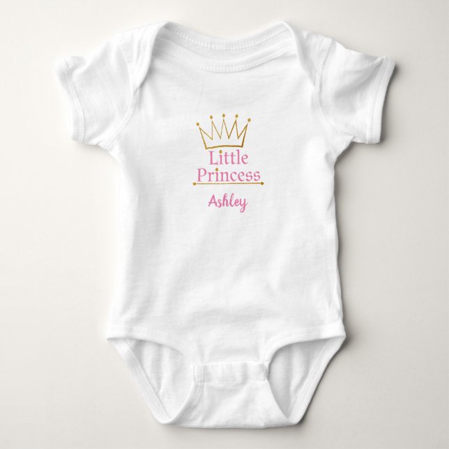 Kleiner Text Prinzessin Pink und Goldkrone Baby Strampler (Vorderseite)