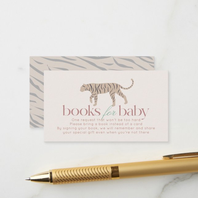 Kleiner Tiger Modern Taupe Babydusche Buchanfrage Begleitkarte (Vorderseite/Rückseite Beispiel)