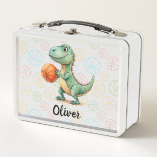 Kleiner Trex spielt personalisiertes Basketball Metall Brotdose