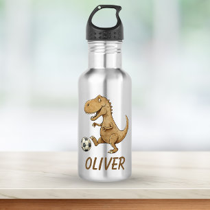 Kleiner Trex spielt personalisiertes Fußballspiel Edelstahlflasche