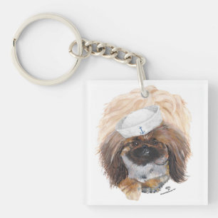 Kleiner Tuffy Seemann Pekingeser Hund Schlüsselanhänger