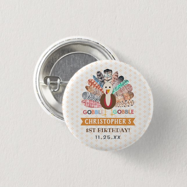 Kleiner türkischer Erntedank jedes Alters Geburtst Button (Vorne & Hinten)