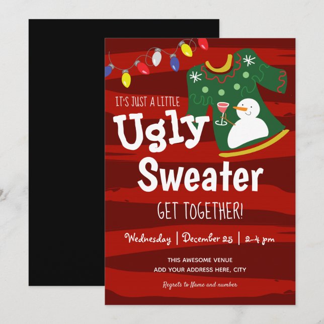 Kleiner Ugly Sweater Zusammentreffen Weihnachtsfes Einladung (Vorne/Hinten)