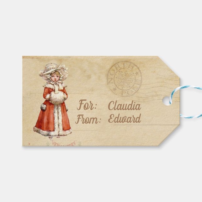 Kleiner Viktorianischer Caroler Custom Christmas Geschenkanhänger (Vorderseite (Horizontal))