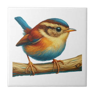 Kleiner Vogel auf dem Zweig Kunst Fliese
