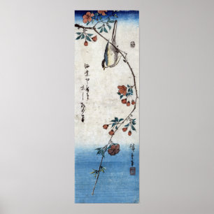 Kleiner Vogel auf Kirschblütenzweig, Hiroshige Poster