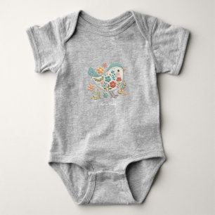 Kleiner Vogel Blau Rosa Blumen Baby-Body Baby Strampler