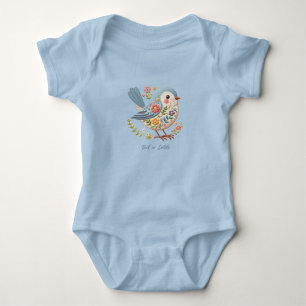 Kleiner Vogel Blumenstickerei Blau Baby-Body Baby Strampler