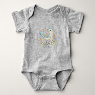 Kleiner Vogel Blumenstickerei Grüner Baby-Body Baby Strampler