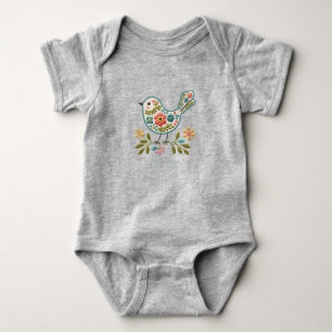 Kleiner Vogel Floral Grüne Blätter Baby Bodysuit Strampler