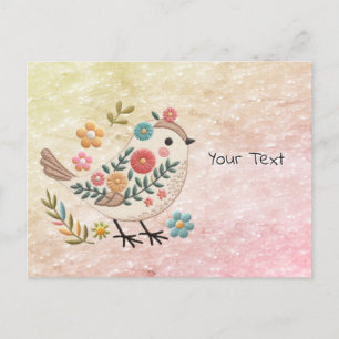 Kleiner Vogel hinterlässt Blumen Rosa Postkarte