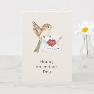 Kleiner Vogel, ich liebe dich, rotes Herz Valentin Karte
