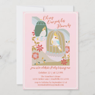 Kleiner Vogel Rosa Erster Geburtstag Einladung