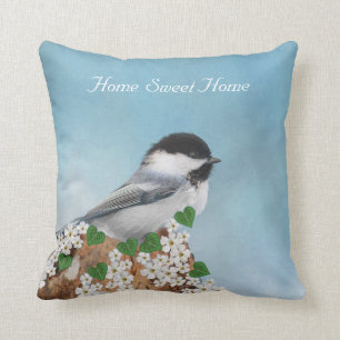 Kleiner Vogel und Blumen Zuhause ist es am schönst Kissen