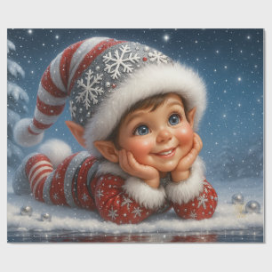 Kleiner Weihnachts-Elf im Glitzer-Schnee Geschenkpapier