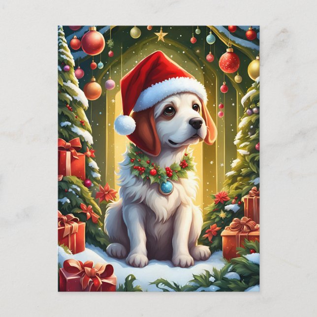 Kleiner Weihnachtshund mahnt a Postkarte (Vorderseite)