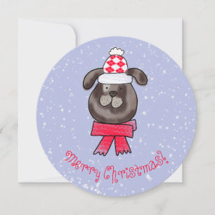 Kleiner Weihnachtshund mit gestrickter Mütze und S Einladung
