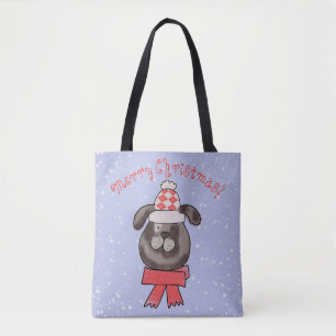 Kleiner Weihnachtshund mit gestrickter Mütze und S Tasche