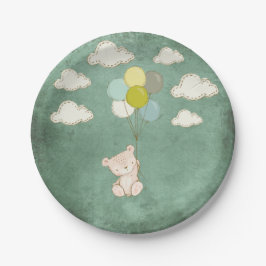 Kleiner weißer Bär mit Balloons und Wolken Pappteller
