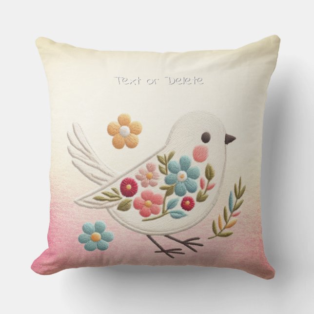 Kleiner weißer Vogel-Blumenkissen Kissen (Vorderseite)