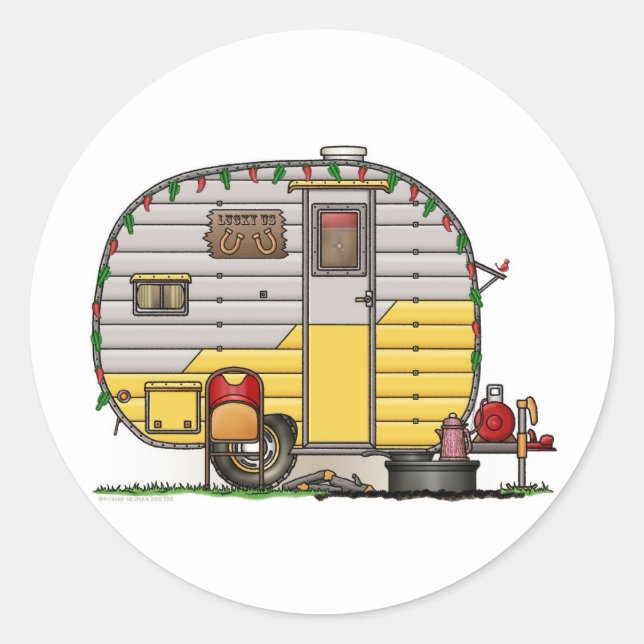 Kleiner Western Camper Trailer Runder Aufkleber (Vorderseite)