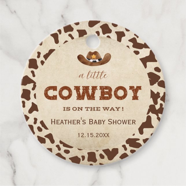 Kleiner Western Cowboy Babydusche Geschenkanhänger (Vorderseite)