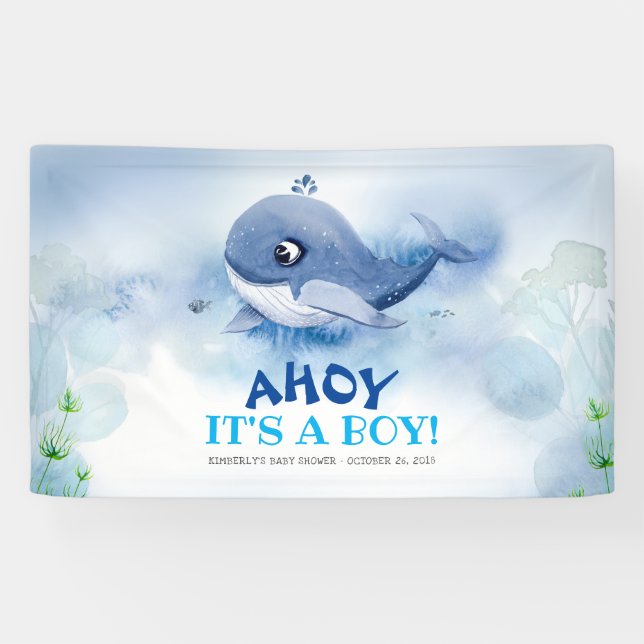 Kleiner Whale unter der Sea Baby Dusche Banner (Horizontal)