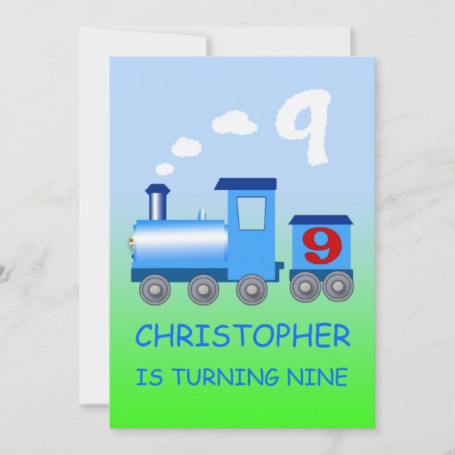 Kleiner Zug Einladung zum 9. Geburtstag (Vorderseite)