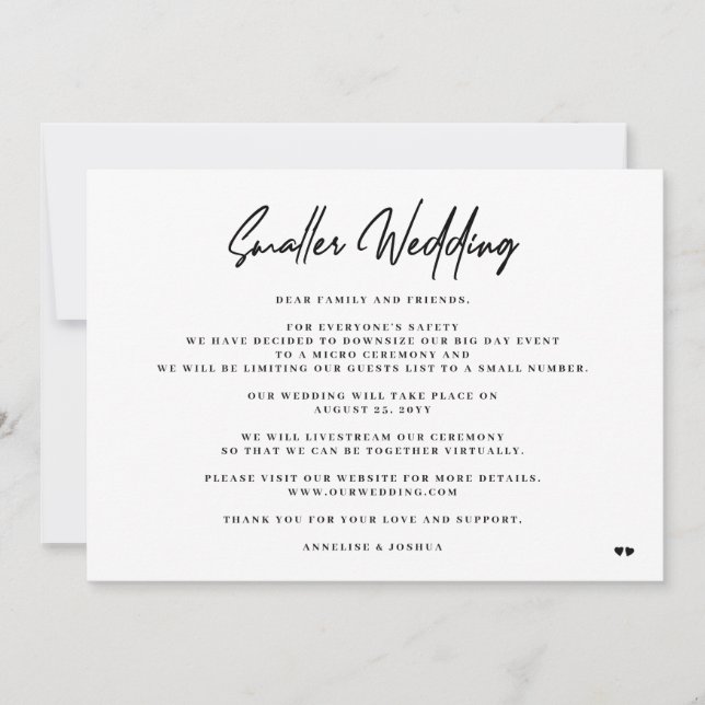 Kleinere Hochzeit elegante Minimal-Zeremonie Ankündigung (Vorderseite)