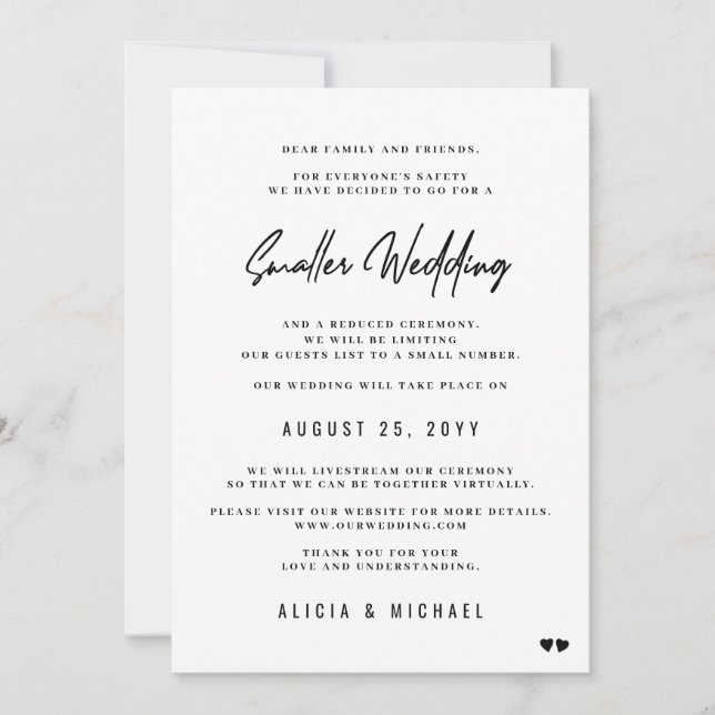 Kleinere Hochzeit moderne minimale Zeremonie Ankündigung (Vorderseite)