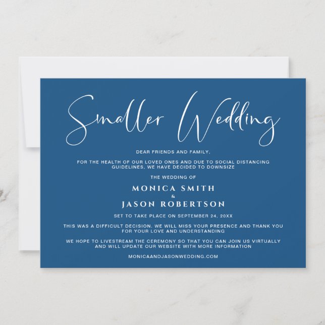 Kleinere Hochzeiten Elegant Classic Blue Ankündigung (Vorderseite)