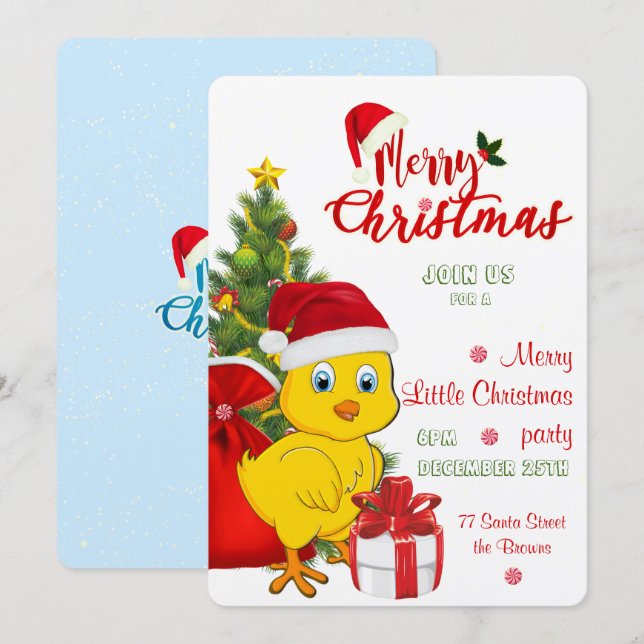 Kleines Baby Chicken Weihnachten Einladung (Vorne/Hinten)