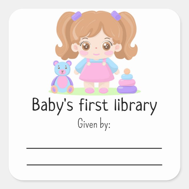 Kleines Baby - Erste Bücherei des Babys Quadratischer Aufkleber (Vorderseite)