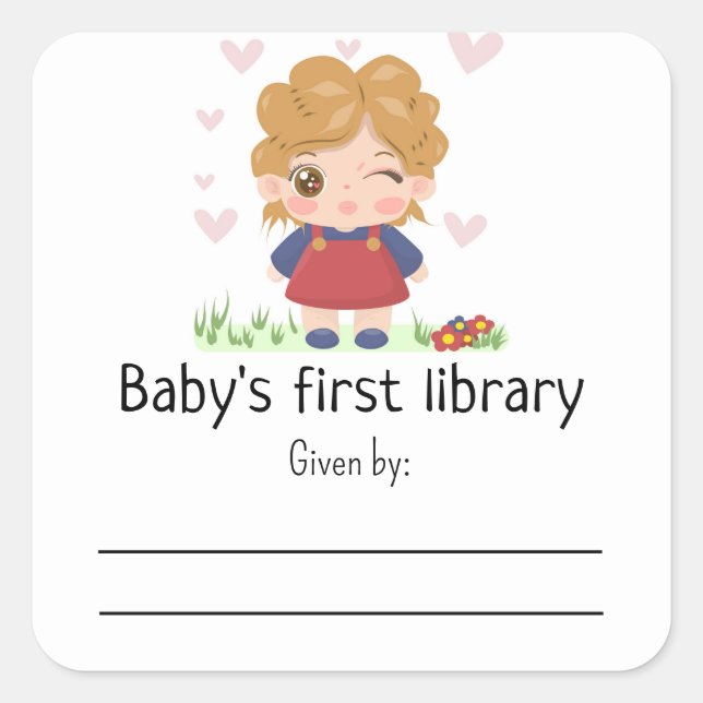 Kleines Baby - Erste Bücherei des Babys Quadratischer Aufkleber (Vorderseite)