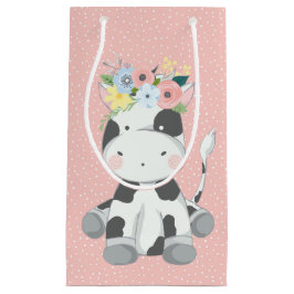 Kleines Baby Kuh Calf mit Blumenkronenpastel rosa Kleine Geschenktüte