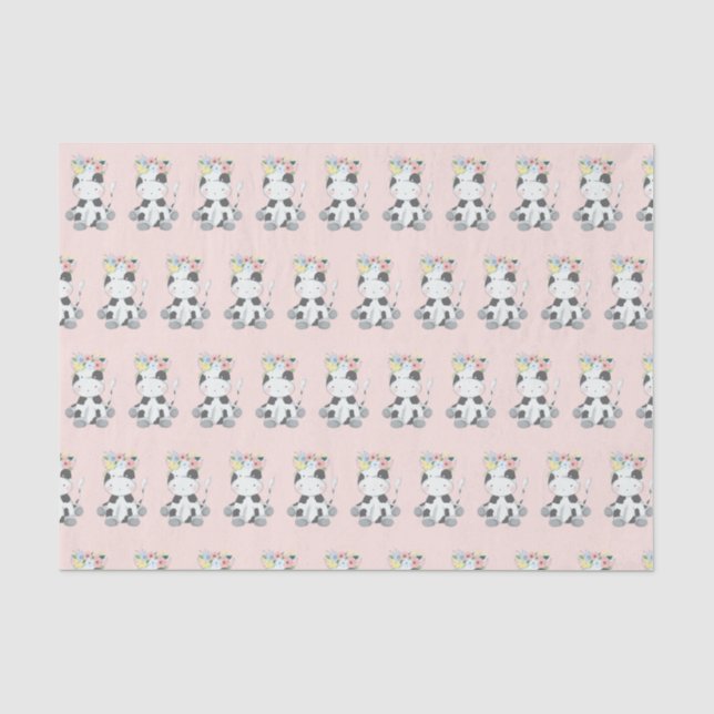 Kleines Baby Kuh Calf mit Blumenmuster Seidenpapier (Vorderseite)